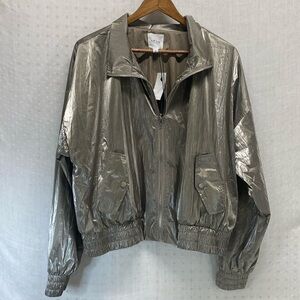 LE‎ LIS VON MAUR Metallic Light Taupe Zip Up Jacket NWT Size Large